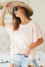 Pink Thermal Knit Top with Ruffled Sleeves for Women