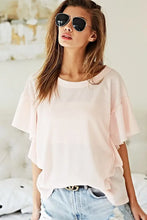 Pink Thermal Knit Top with Ruffled Sleeves for Women Woman T Shirts