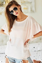 Pink Thermal Knit Top with Ruffled Sleeves for Women Woman T Shirts