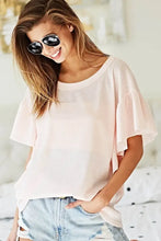 Pink Thermal Knit Top with Ruffled Sleeves for Women Woman T Shirts