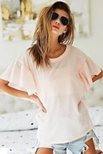 Pink Thermal Knit Top with Ruffled Sleeves for Women Woman T Shirts