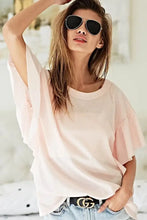 Pink Thermal Knit Top with Ruffled Sleeves for Women Woman T Shirts