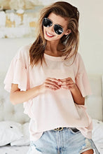 Pink Thermal Knit Top with Ruffled Sleeves for Women