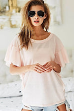 Pink Thermal Knit Top with Ruffled Sleeves for Women