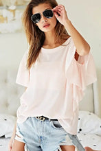 Pink Thermal Knit Top with Ruffled Sleeves for Women Woman T Shirts