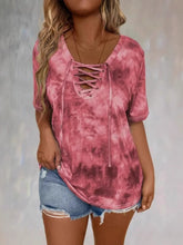 Pink Tie Dye Lace Up T Shirt for Women Burgundy