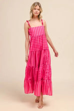 Pink Tiered Maxi Dress with Colorful Chain Strap Casual Dresses