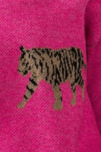 Pink Tiger Print Sweater Long Sleeve Pullover for Women