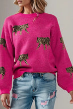Pink Tiger Print Sweater Long Sleeve Pullover for Women Sweater Pullovers