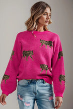 Pink Tiger Print Sweater Long Sleeve Pullover for Women