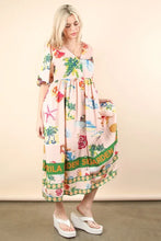 Pink Tropical Printed Midi Dress with Button Front Closure Blush Mix