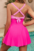 Pink Two Tone Swim Dress with Criss Cross Straps