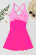 Pink Two Tone Swim Dress with Criss Cross Straps