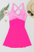 Pink Two Tone Swim Dress with Criss Cross Straps Swimwear