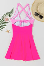 Pink Two Tone Swim Dress with Criss Cross Straps Swimwear