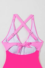 Pink Two Tone Swim Dress with Criss Cross Straps Swimwear