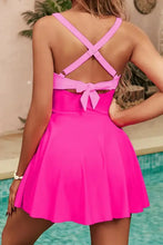 Pink Two Tone Swim Dress with Criss Cross Straps Swimwear
