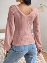 Pink V-Neck Knit Top with Balloon Sleeves