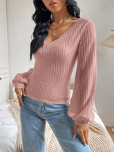 Pink V-Neck Knit Top with Balloon Sleeves