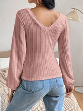 Pink V-Neck Knit Top with Balloon Sleeves Woman T Shirts