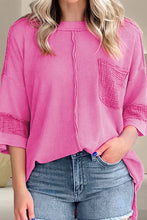 Pink Waffle Knit Short Sleeve Tunic with Pocket Fuchsia Pink