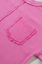 Pink Waffle Knit Short Sleeve Tunic with Pocket