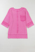 Pink Waffle Knit Short Sleeve Tunic with Pocket