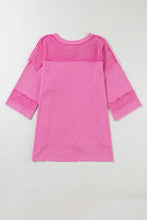 Pink Waffle Knit Short Sleeve Tunic with Pocket Woman T Shirts