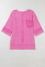 Pink Waffle Knit Short Sleeve Tunic with Pocket Woman T Shirts