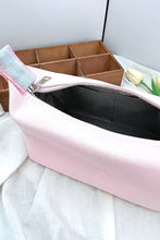 Pink Waterproof Canvas Travel Cosmetic Bag with Gray Strap and Handle