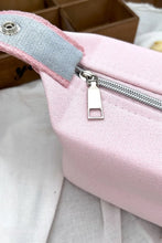Pink Waterproof Canvas Travel Cosmetic Bag with Gray Strap and Handle