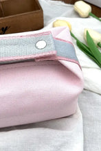 Pink Waterproof Canvas Travel Cosmetic Bag with Gray Strap and Handle Travel Bags