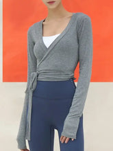 Pink Wrap Front Long Sleeve Top for Women Gray Woman T Shirts