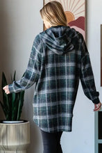 Plaid button down long sleeve hooded cardigan for women