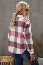 Plaid button flannel shirt with pink, white, brown checkered pattern