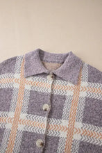 Plaid Button Up Collared Neck Cardigan Woman Outerwear