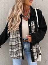 Plaid Button Up Dropped Shoulder Jacket Black Woman Outerwear
