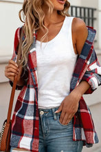 Plaid Button Up Hooded Shacket Red Woman Outerwear