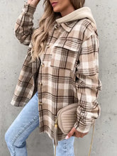 Plaid Button Up Jacket with Removable Hood Woman Outerwear