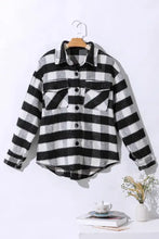 Black and white plaid button long sleeve jacket with pockets