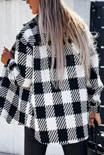 Black and white checkered oversized plaid button long sleeve jacket