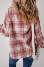 Plaid Collared Neck Button Up Shacket Woman Outerwear