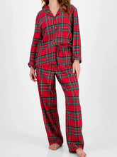Plaid Collared Neck Button Up Top and Pants Lounge Set Deep Red Woman Loungewear Sets