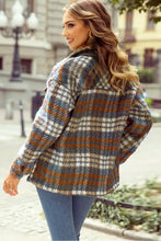 Plaid Collared Neck Jacket with Chest Pockets Woman Outerwear