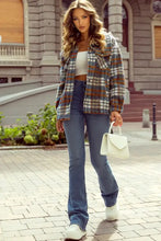 Plaid Collared Neck Jacket with Chest Pockets Woman Outerwear