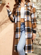 Plaid collared neck long sleeve jacket in brown, white, black