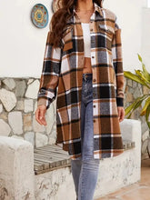 Plaid collared neck long sleeve jacket in brown black pattern