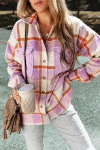 Plaid Corduroy Pockets Brushed Checkered Shacket Pink Purple Woman Outerwear