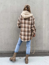 Plaid Hooded Shirt Jacket with Long Sleeve Length for Women