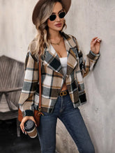 Classic plaid wool jacket in brown, beige, black with long sleeve length